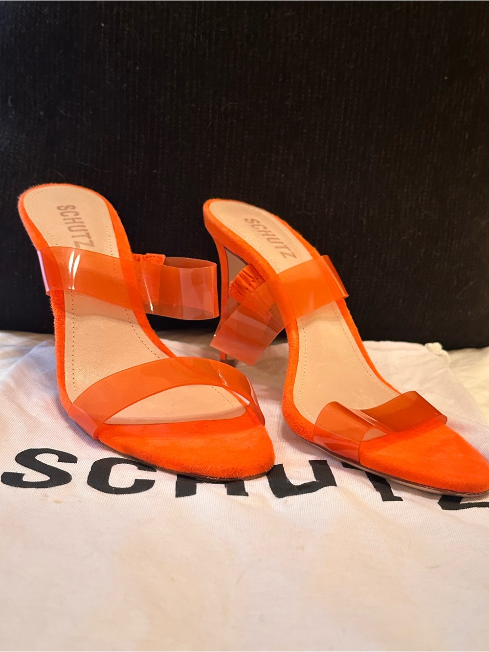 Schutz Orange Clear-Strap Heels